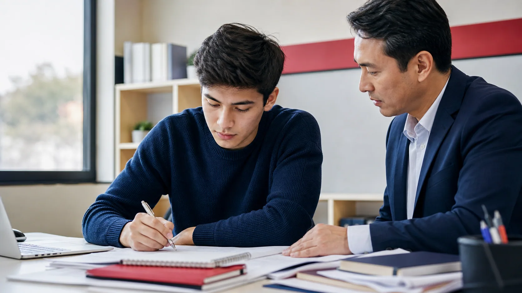 IELTS Writing Task 2 uchun esse rejasini yozayotgan talaba